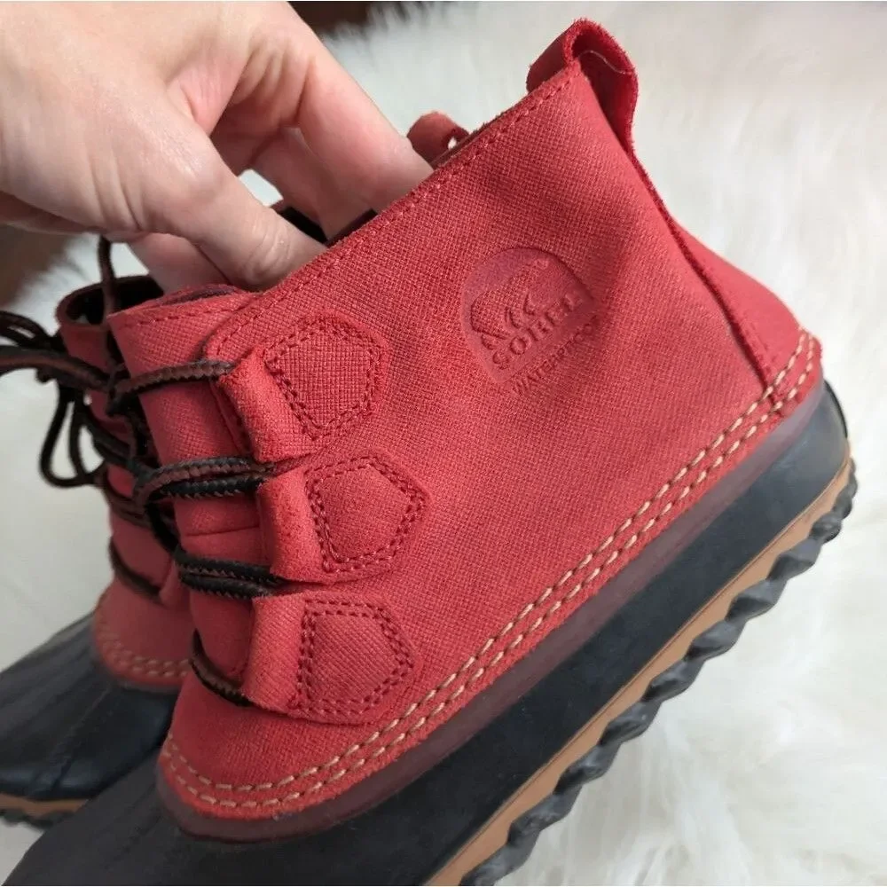 Sorel Woman’s Out N About Red Waterproof Leather Duck Boots NL2339-678 Size 6